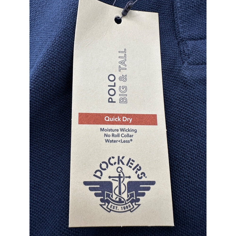Dockers Short Sleeve Polo Shirt Navy Blue Cotton Slim Fit Mens 2XL Quick-Dry NWT - Picture 7 of 13
